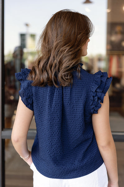 Izzie Seersucker Flutter Sleeve Top
