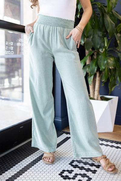 Bella Dahl Smocked Waist Wide Leg Pant, Oasis