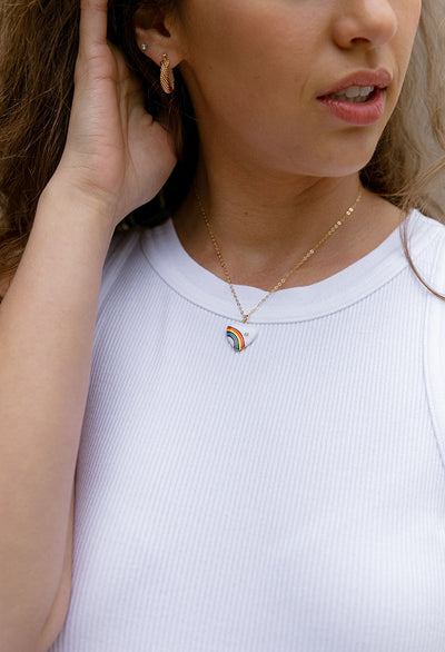 Gigi White Rainbow Heart Necklace 16"
