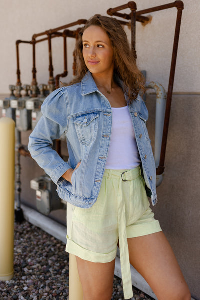 Joie Dixon Linen Shorts, Shadow Lime