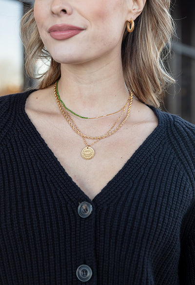 Anna Emerald & Gold Choker Necklace 14.5" to 16.5"