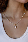 .Designer Pearl Chain W/ MOP Round Logo Charm