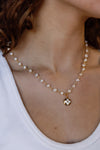 .Designer Pearl Chain W/ MOP Round Logo Charm