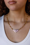 .Designer Charm On Vintage Style Link Chain, Pink