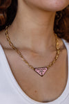 .Designer Charm On Vintage Style Link Chain, Pink