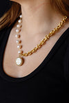 .Designer Medallion Combo Pearl/Gold Chain