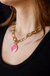 .Designer Medallion On Rectangle Link Chain, Dark Pink