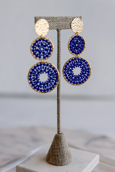 .Sevi Triple Drop Earrings, Blue