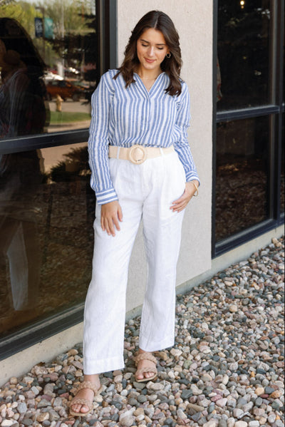 Bella Dahl Pleated Wide Leg Ankle Pant, White