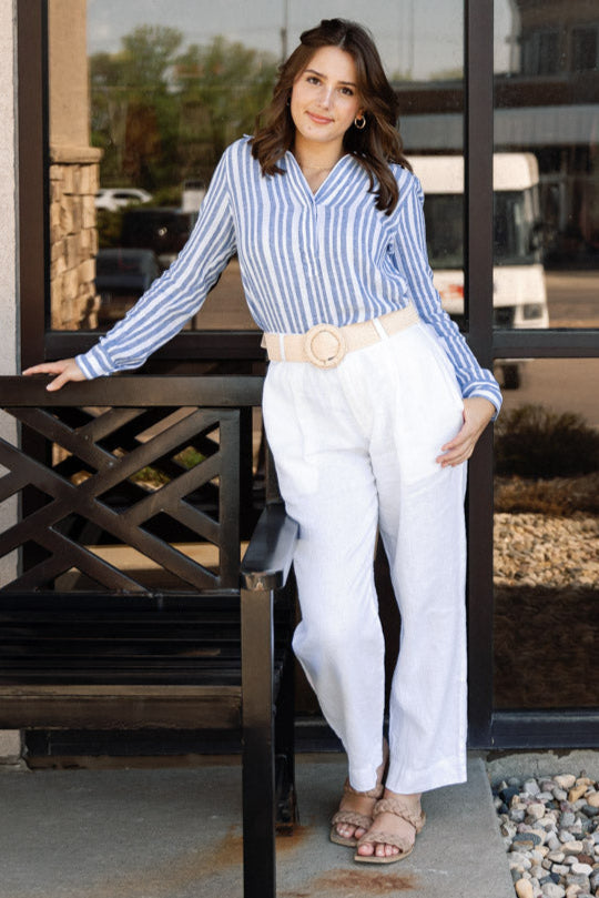 Bella Dahl Pleated Wide Leg Ankle Pant, White