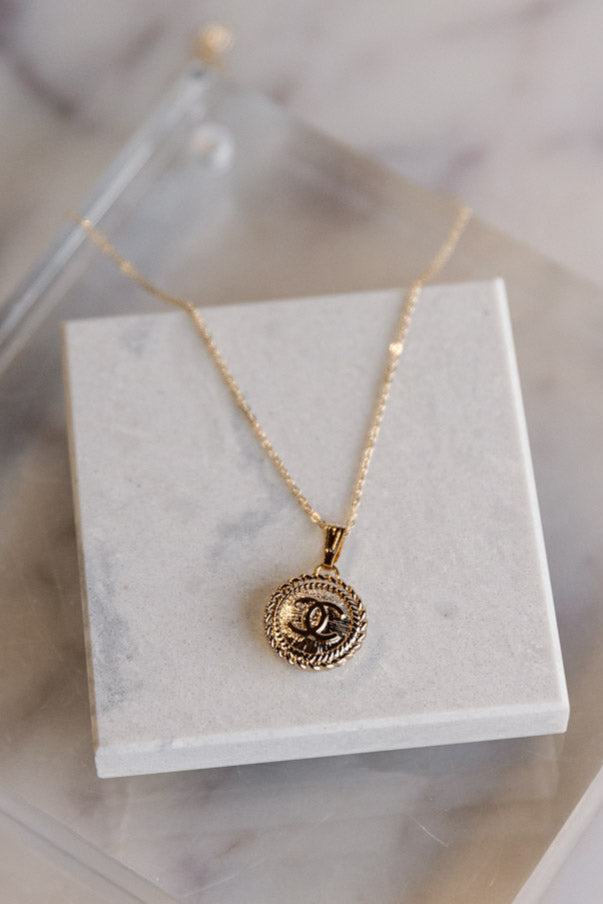 .Designer Gold Medallion Charm On Dainty Chain