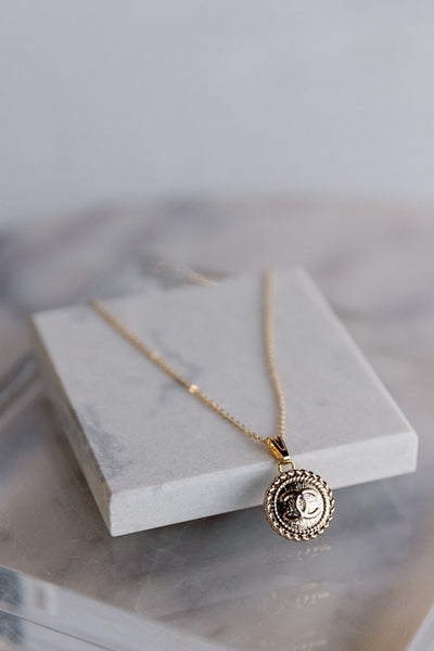 .Designer Gold Medallion Charm On Dainty Chain