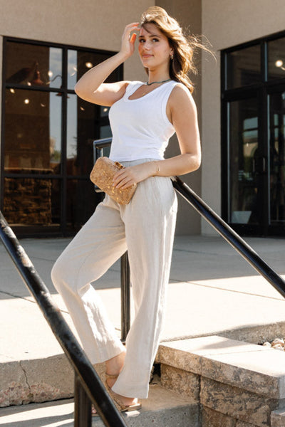 Bella Dahl Pleated Wide Leg Ankle Pant, Sand