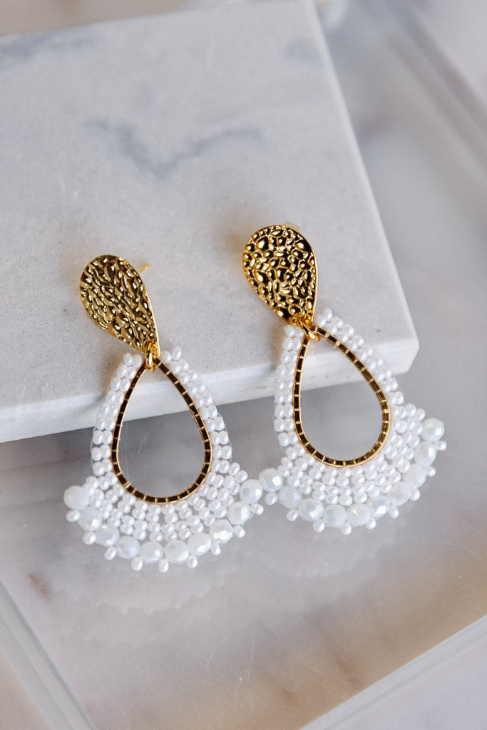 .Rue Tear Drop Earrings, White