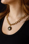 .Designer Charm On Rope Chain Necklace, Brown