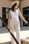Bella Dahl Pleated Wide Leg Ankle Pant, Sand