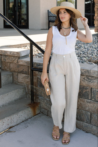 Bella Dahl Pleated Wide Leg Ankle Pant, Sand
