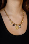 .Designer Charm Necklace, Black/White/Gold