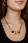 .Designer Charm Necklace, Black/White/Gold