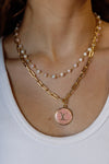 .Designer Paperclip & Pearl Chain W/ Charm, Pink