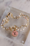 .Designer Paperclip & Pearl Chain W/ Charm, Pink