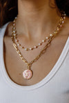 .Designer Paperclip & Pearl Chain W/ Charm, Pink