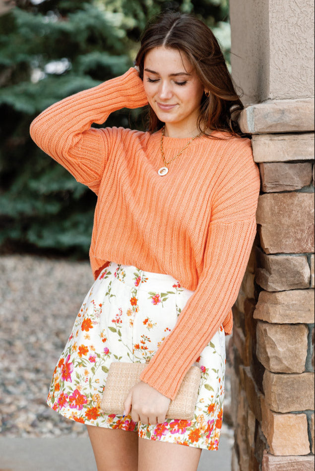 Andi Cropped Crew Neck Sweater, Cantaloupe