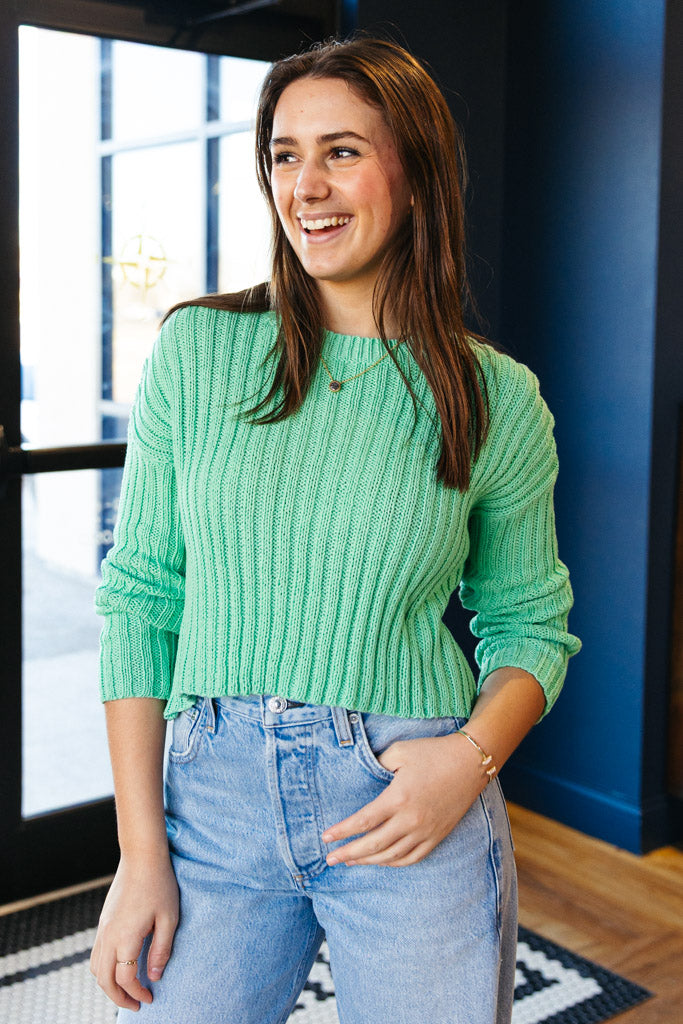 Andi Cropped Crew Neck Sweater, Green