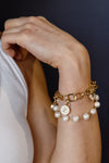 .Designer Toggle Clasp Triple Charm Link/Pearl Bracelet