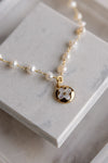 .Designer Pearl Chain W/ MOP Round Logo Charm