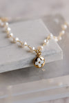 .Designer Pearl Chain W/ MOP Round Logo Charm