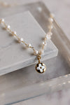 .Designer Pearl Chain W/ MOP Round Logo Charm