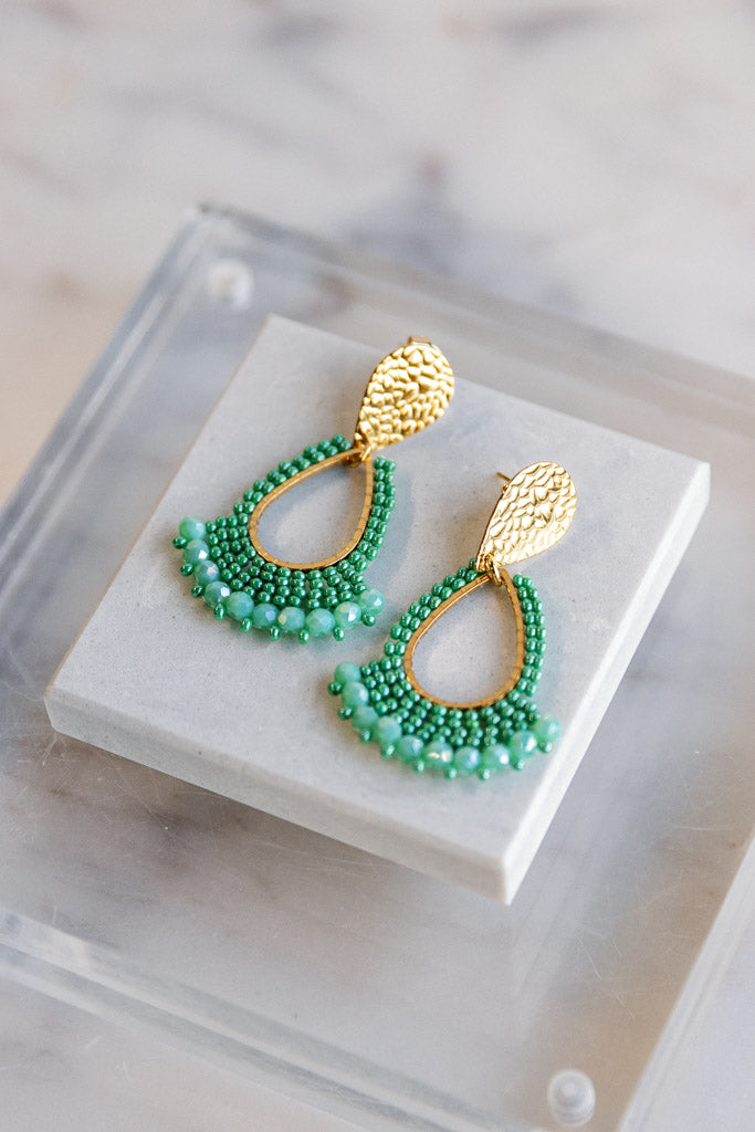 Rue Tear Drop Earrings, Green