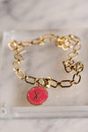 .Designer Medallion On Rectangle Link Chain, Dark Pink