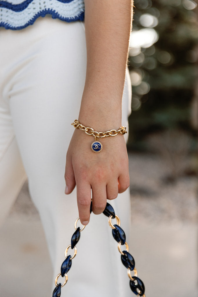 Designer Toggle Clasp Charm Bracelet, Navy