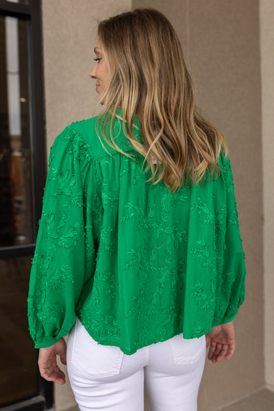 Jewel Floral Appliqué Top, Green