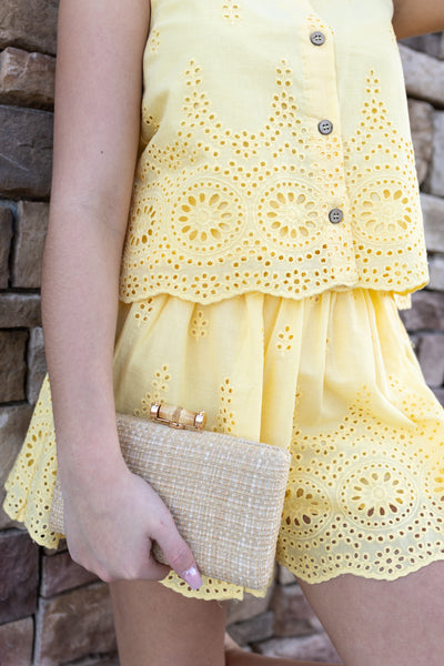 Lala Eyelet Shorts, Lemon