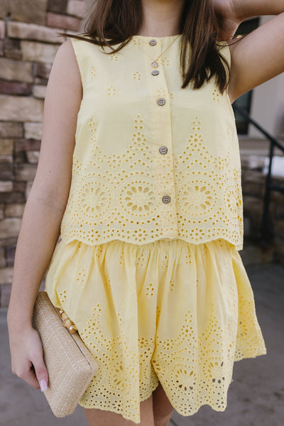 Lala Eyelet Shorts, Lemon