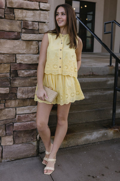 Lala Eyelet Shorts, Lemon