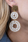 .Sevi Triple Drop Earrings, Golden White