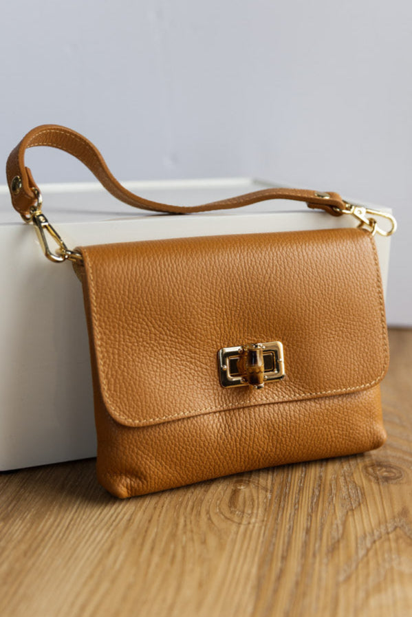 .Liv Pebbled Leather Handbag, Camel
