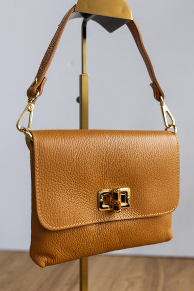 .Liv Pebbled Leather Handbag, Camel