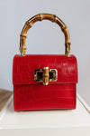 Selena Embossed Leather Hand Bag, Red