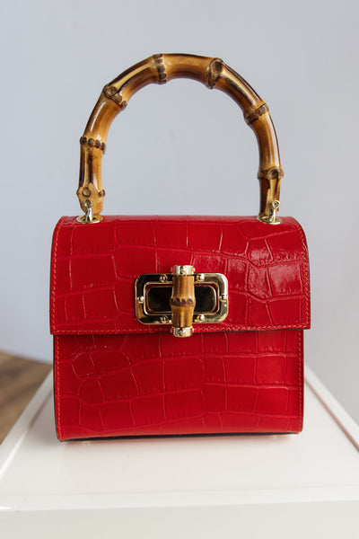 Selena Embossed Leather Hand Bag, Red
