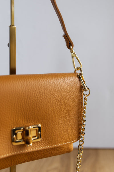 .Liv Pebbled Leather Handbag, Camel