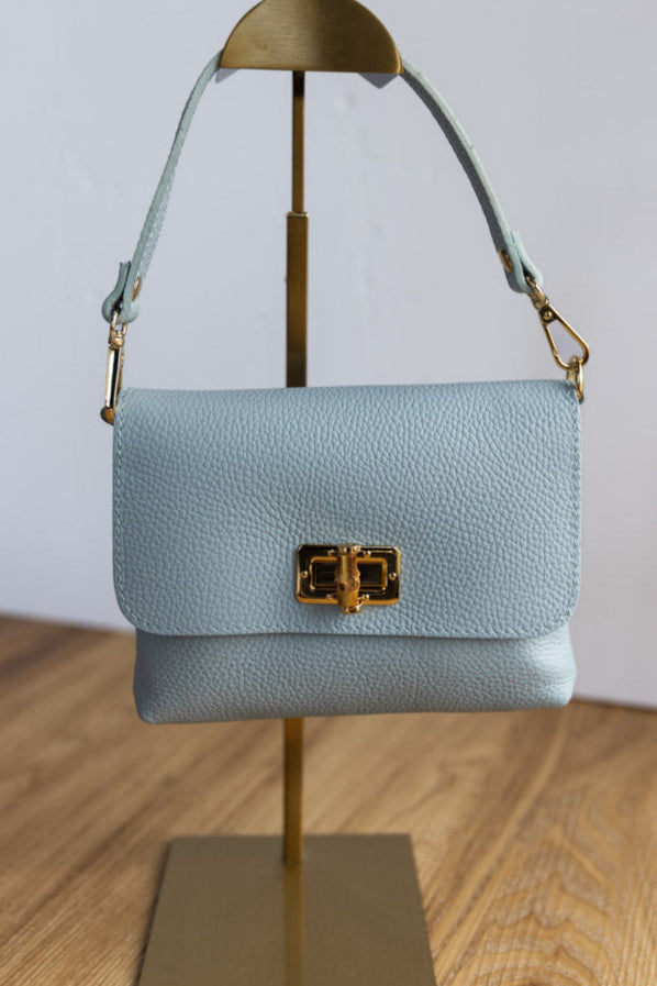 Liv Pebbled Leather Handbag, Powder