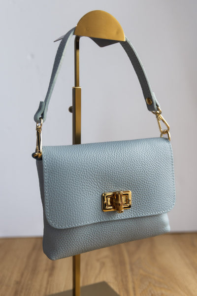 Liv Pebbled Leather Handbag, Powder