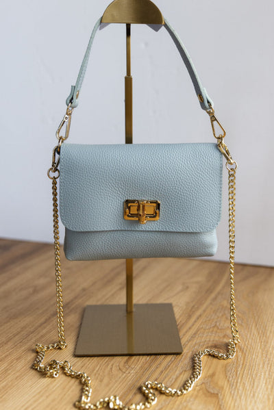 Liv Pebbled Leather Handbag, Powder