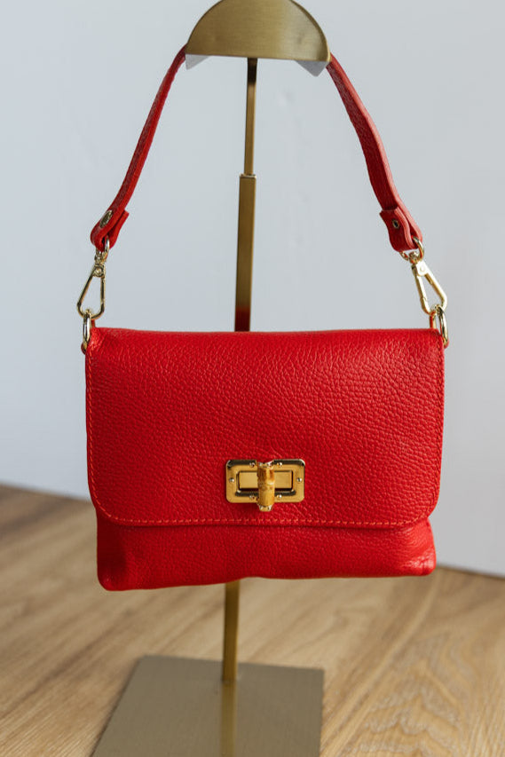 Liv Pebbled Leather Handbag, Red