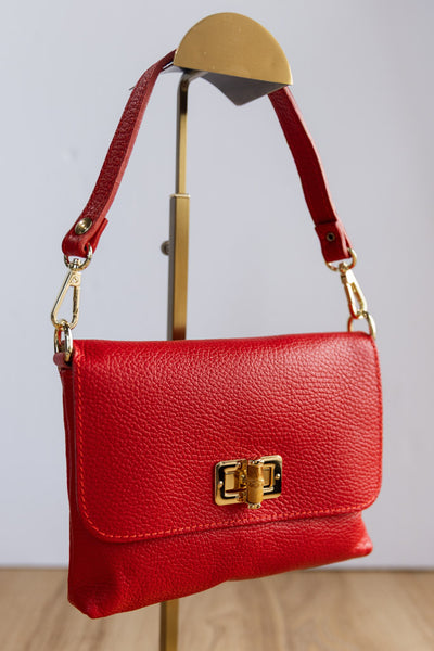 Liv Pebbled Leather Handbag, Red